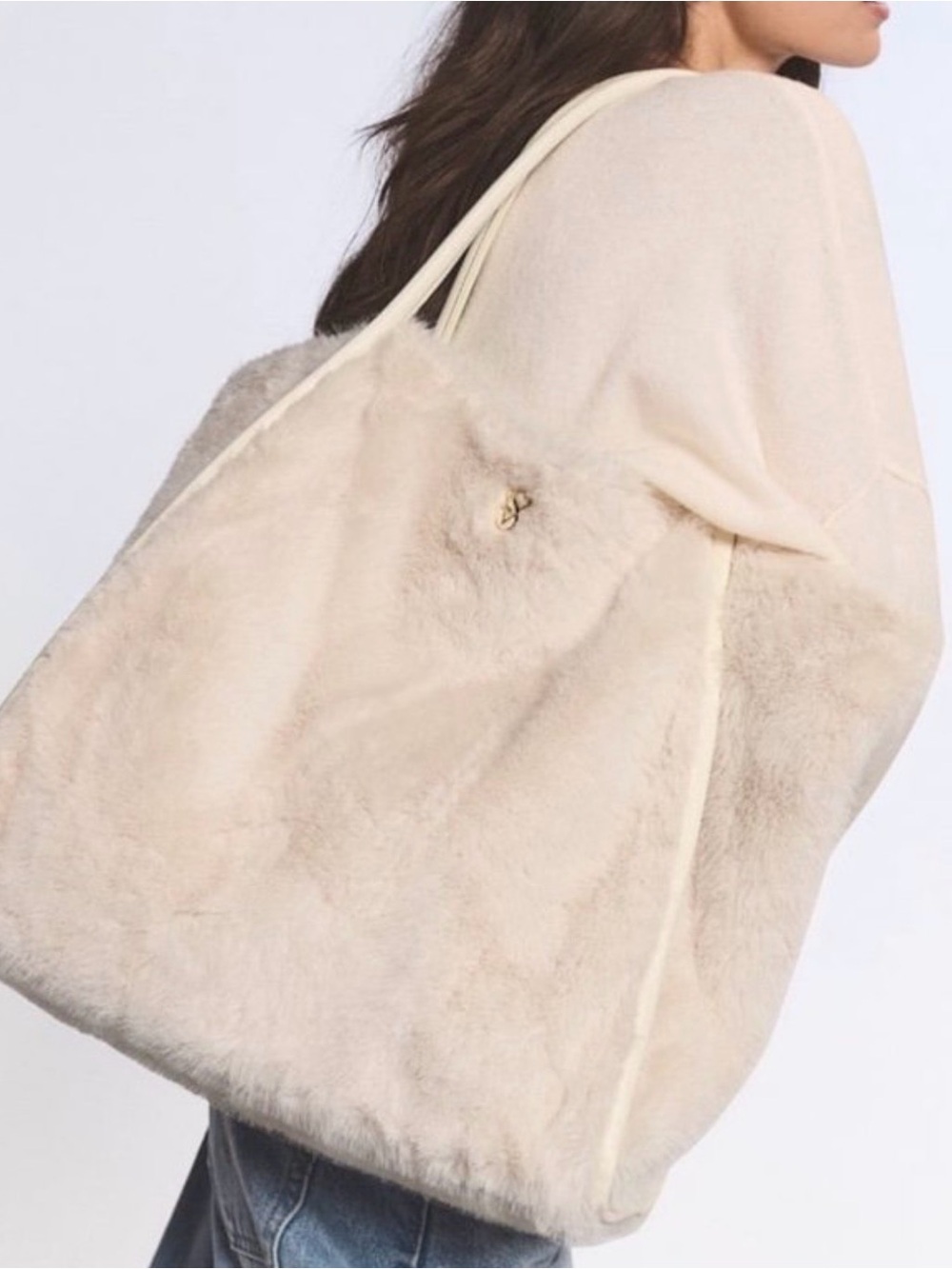 Victoria's Secret Cream Faux Fur Tote Bag